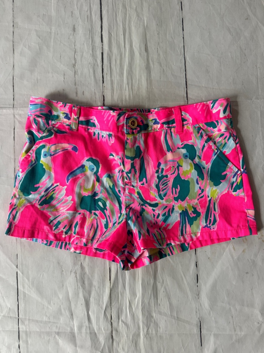 Lilly Pulitzer girls mini callahan shorts size 14 pink dragonfruit toucan can